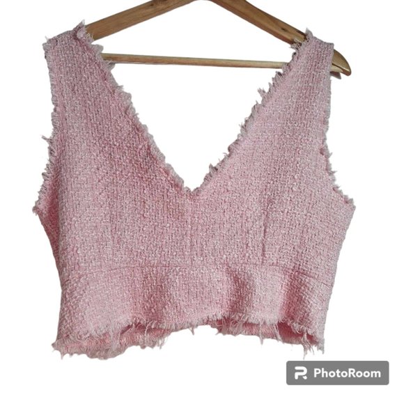 Zara Tweed Textured Weave Crop Top Size Large - Picture 5 of 8